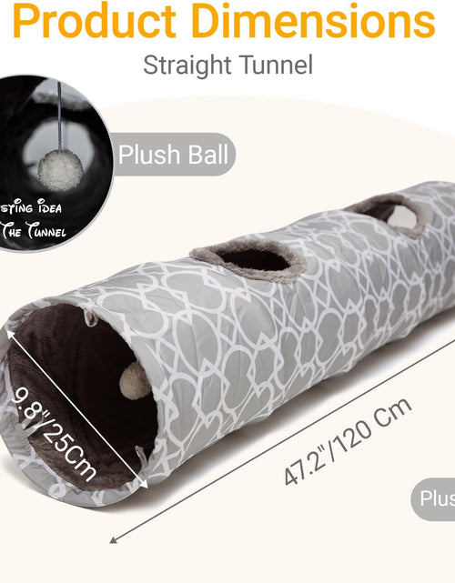 Load image into Gallery viewer, Geometric Straight Cat Tunnel with Plush Inside,Cats Toys Collapsible Tunnel Tube with Balls, for Rabbits, Kittens, Ferrets,Puppy and Dogs, Diameter 9.8 Inch
