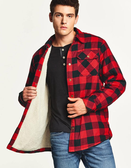 Load image into Gallery viewer, Men&#39;S Sherpa Lined Flannel Shirt Jacket, Soft Long Sleeve Rugged Plaid Button up Jacket
