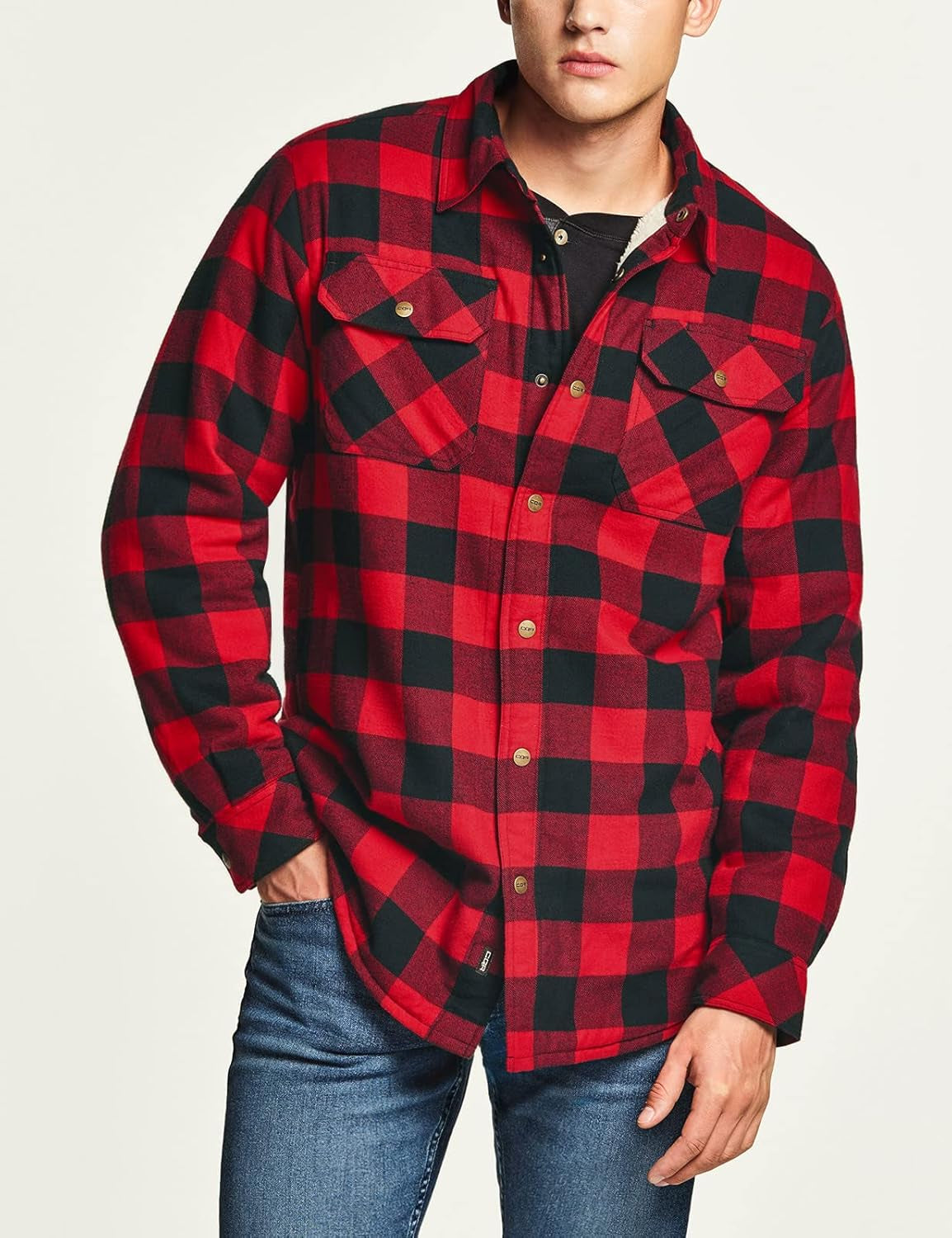 Men'S Sherpa Lined Flannel Shirt Jacket, Soft Long Sleeve Rugged Plaid Button up Jacket