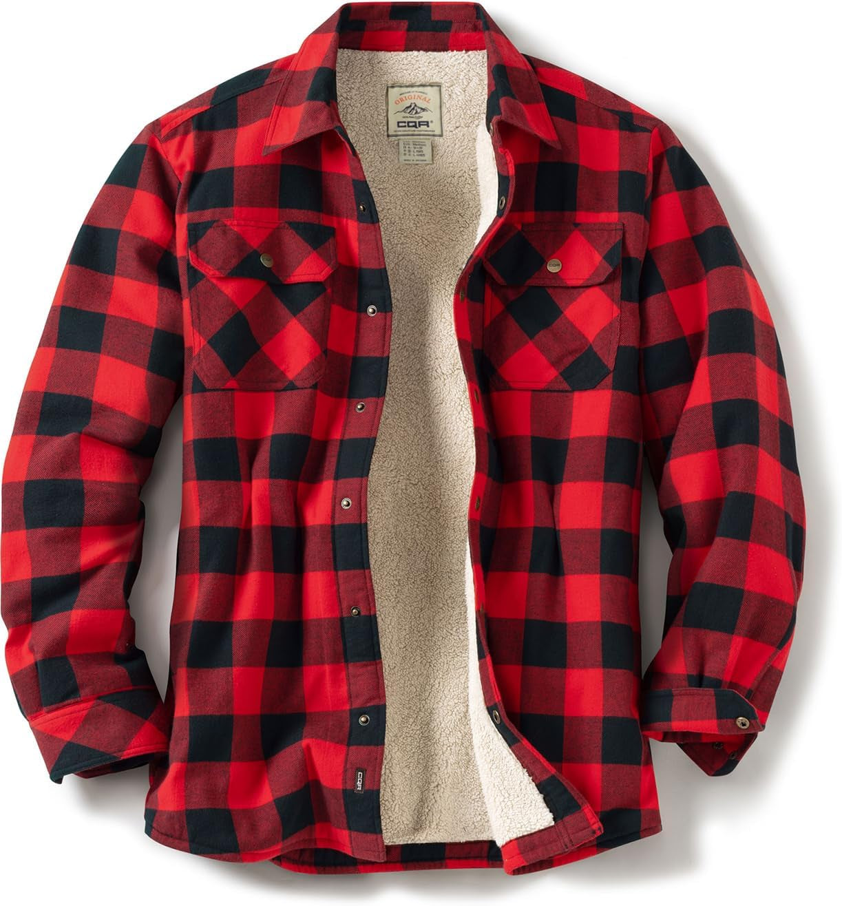 Men'S Sherpa Lined Flannel Shirt Jacket, Soft Long Sleeve Rugged Plaid Button up Jacket