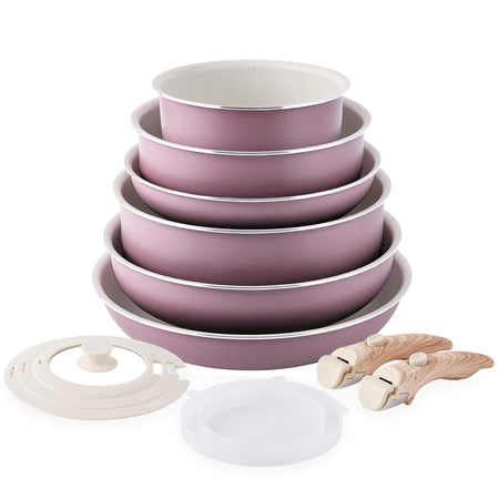 Pots and Pans Set Nonstick - YIIFEEO Kitchen Cookware Sets Detachable Handle Pot and Pan Set Removable Handle Camping Cooking Set Oven Broiler Safe 550F Non Toxic Frying Pans for Cooking Pan Set Gift