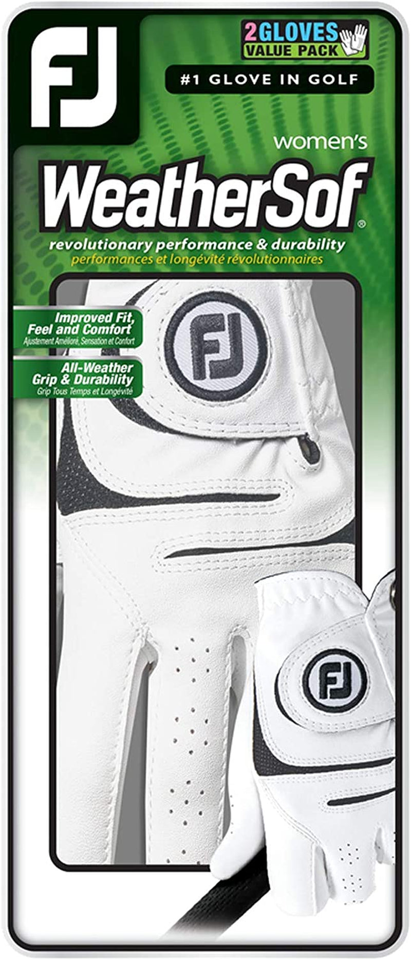 Women'S Weathersof Golf Glove, Pack of 2 (White)
