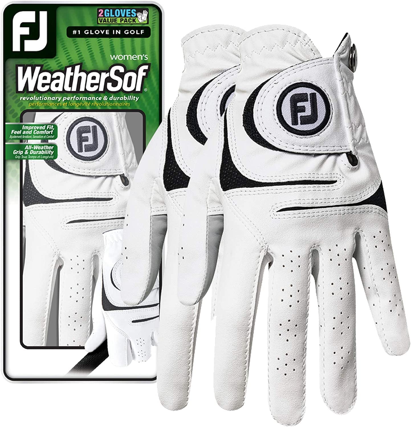 Women'S Weathersof Golf Glove, Pack of 2 (White)