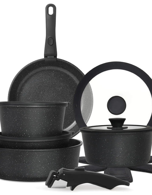 Load image into Gallery viewer, Cuisinluv 15PCS Pots and Pans Set Non Stick Kitchen Cookware Sets with Detachable Handle Ceramic Cookware Sets Non Stick RV Cookware Cooking Set Dishwasher ＆ Oven Safe PFOA Free Black
