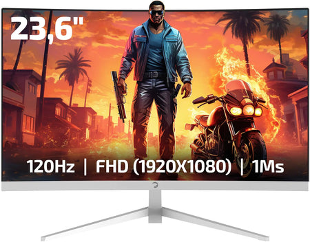 GAMEPOWER F10 23.6 Inch Curved White Gaming Monitor 120Hz 1080p Display 1ms Response Time AMD FreeSync HDR Support 125% sRGB RGB Backlight Dual Speakers Zero Frame Design HDMI and VGA Inputs