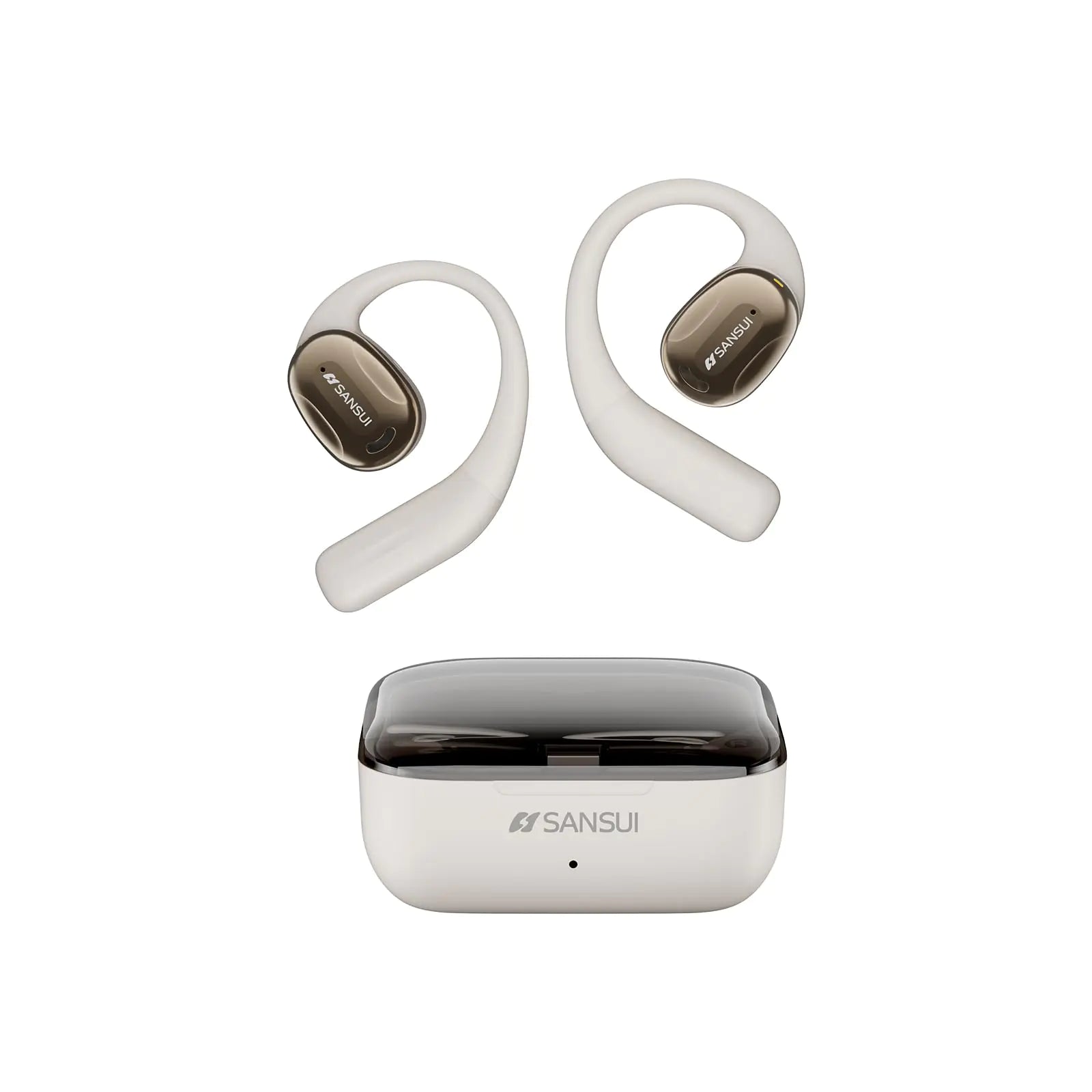 SANSUI Open Ear Earbuds Wireless Bluetooth 5.4 Wireless Bluetooth Headphones with Noise Cancelling Mic Lvory