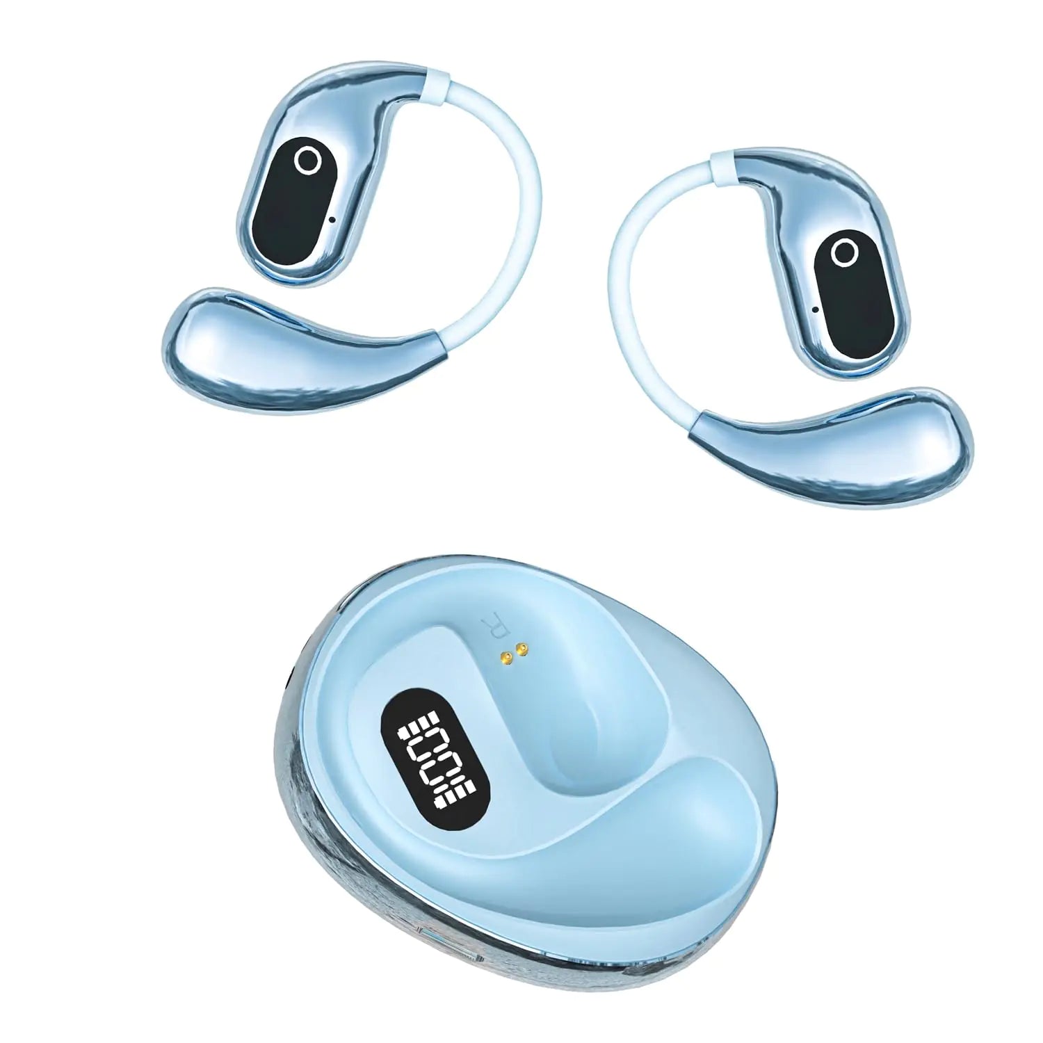 GGSTOPWATER Open Ear Headphones Wireless Bluetooth 5.4 OWS Earphones Wireless Earbuds with Earhooks and Mic IPX5 Waterproof 64H Range Out of Ear Earbuds for Sports Running Workout Driving （Blue）