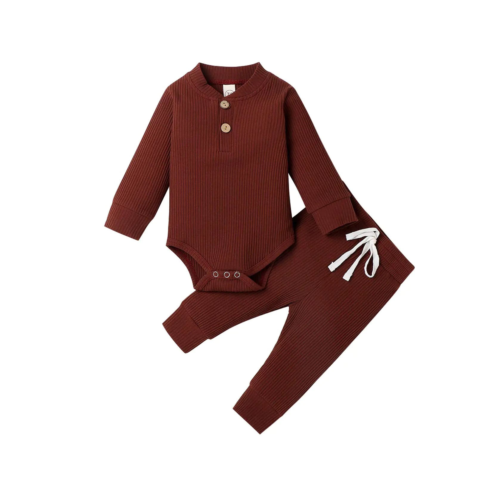 Newborn Baby Girl Boy Fall Clothes 3 6 12 18 24 Months Outfits Long Sleeve Knitted Cotton Romper & Pants Infant Winter Sets